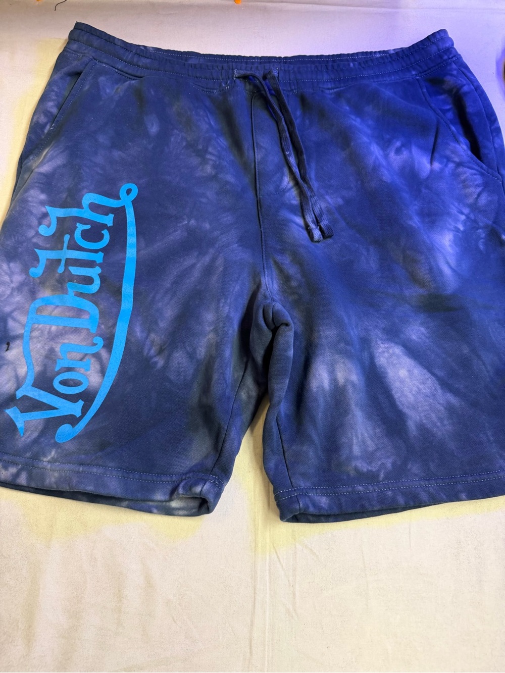 Von Dutch Men's Navy Blue Tie-Dye Activewear Shorts